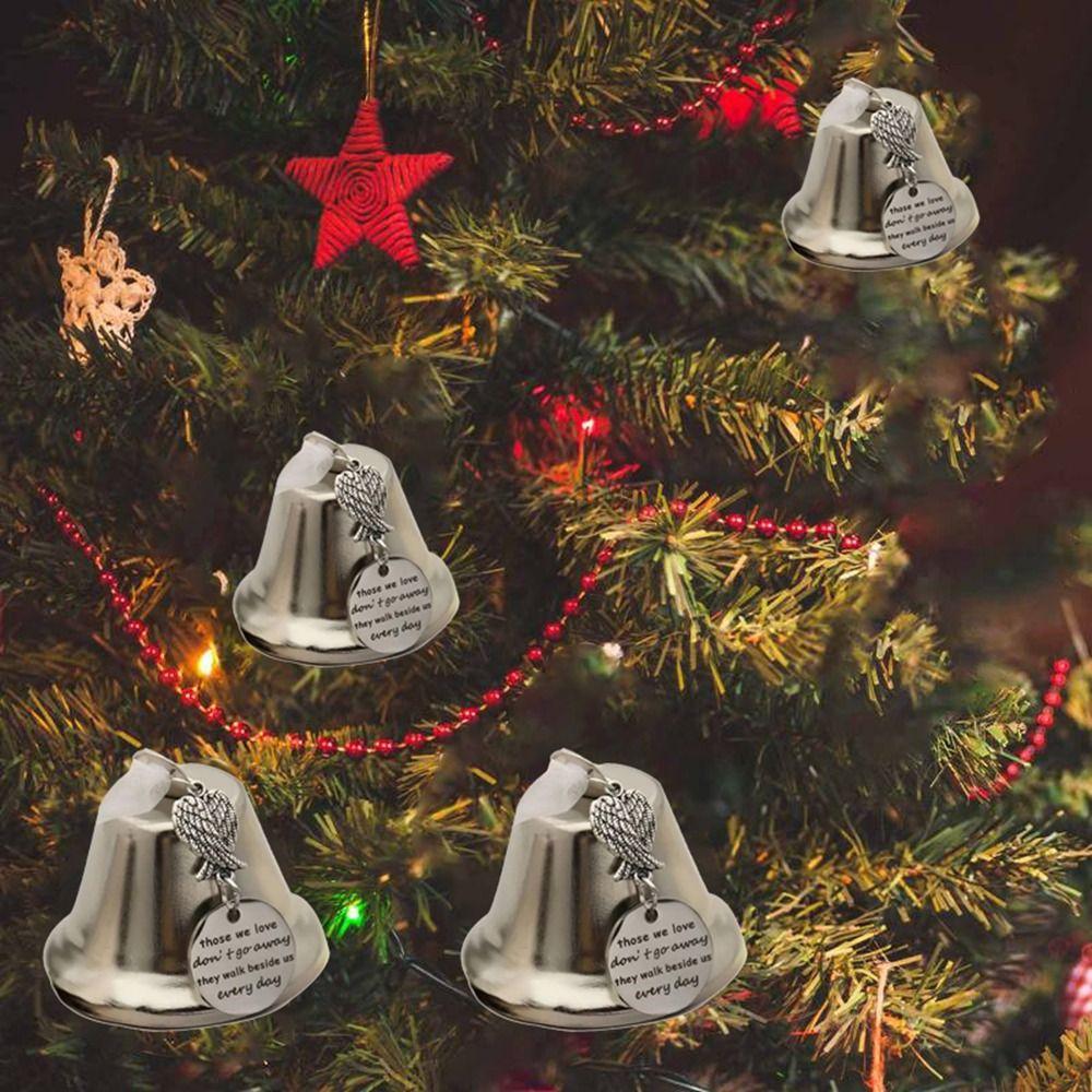 Inspired Metal Angel Wings Christmas Tree Bells Hanging with Ribbon Christmas Tree Pendant Silver Office
