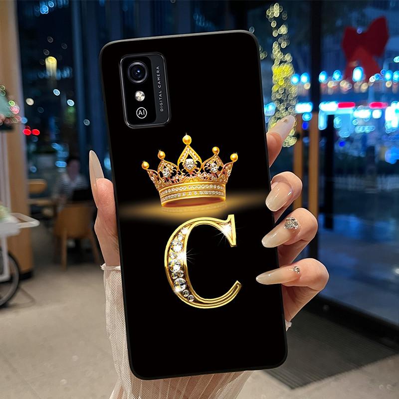 Shockproof  Phone Case For ZTE Blade L9 Silicone Black Soft Pretty A To Z Letter Glitter Crown Pattern Protective Back Case