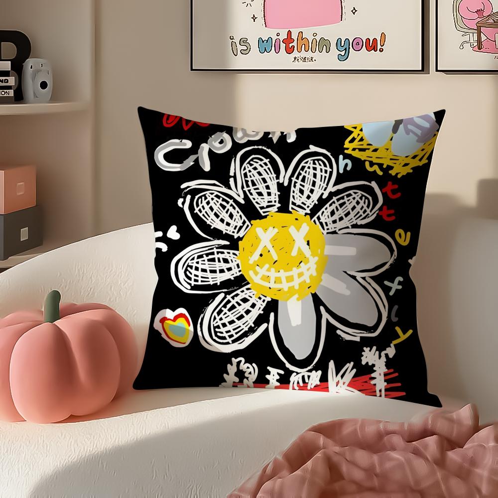BBellis perennis Cushion Cover Pillowcase Short Plush Invisible zipper Room Sofa Cushion Cover
