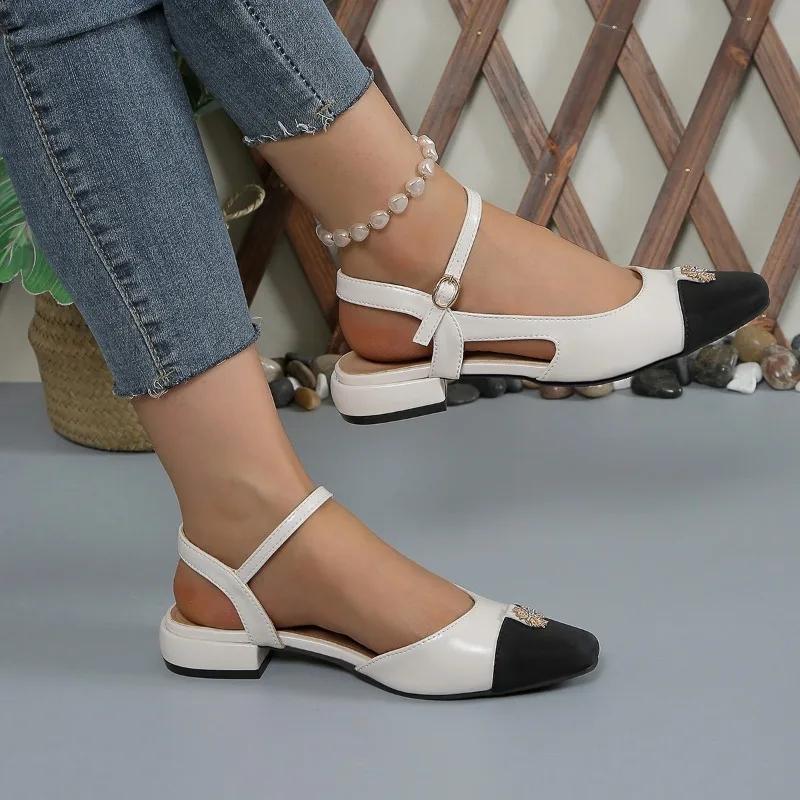 2024 Модная женская обувь с круглым носком, женская официальная обувь, толстый каблук, средний каблук, квадратный носок, свадебные босоножки для вечеринки, повседневная обувь