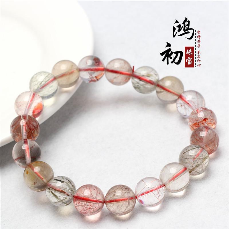 Hongchu Crystal Natural Colorful Copper Rutilated Quartz Bracelet Old Mine Red Copper Rutilated Quartz Bracelet Round Beads