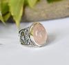 Rose Quartz Oval Gemstone Handmade Boho Designer Ring, 925 Sterling Silver, Wedding Engagement Gift