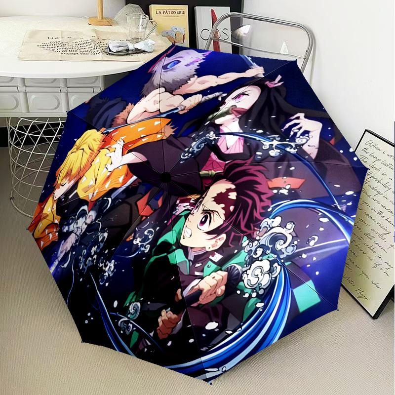 Anime Slayer Characters Automatic Folding Umbrella - 8-Rib Travel Umbrella with Auto Open/Close & Portable Gifts for holidays or birthdays