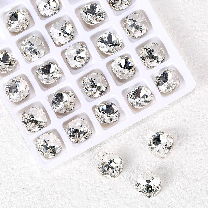 Nail Art Fat Square Diamond Shijia Same K9 High-Quality Square Diamond Diy Jewelry Accessories Nail Sticker Drill Crystal Pointed Bottom Drill