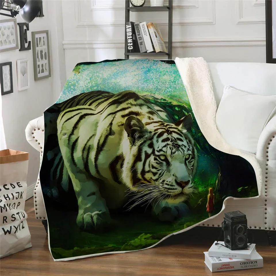 Tiger Throw Blanket for Kids Girls Teens and Adults Animal Snow Print Winter Warm Fleece Flannel Blanket Soft Comforter for Bed