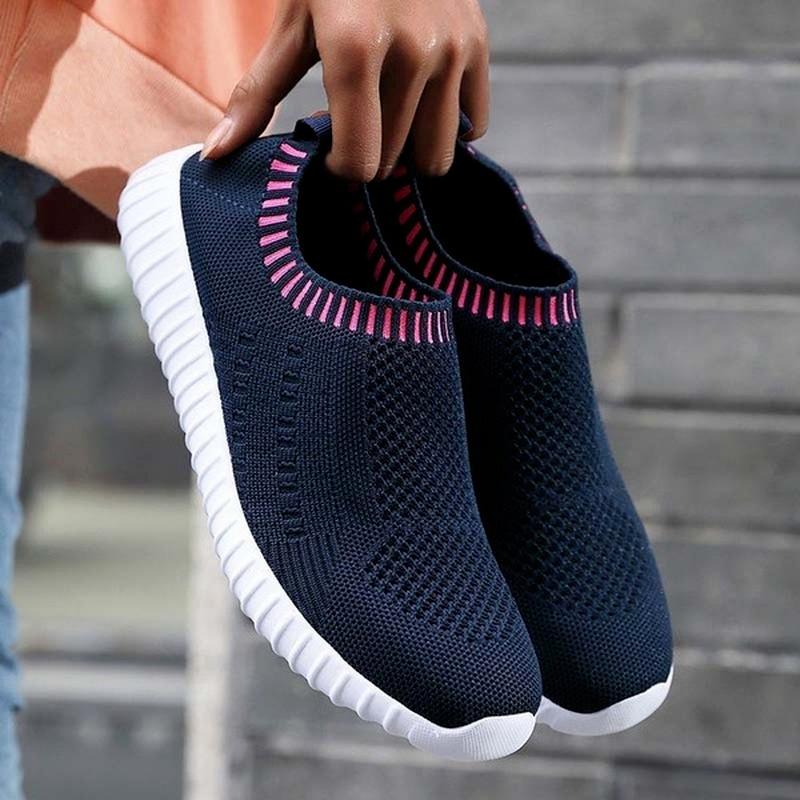 Женская сетчатая обувь, летние дышащие кроссовки, легкие носки, модные повседневные кроссовки, большие размеры 35–43