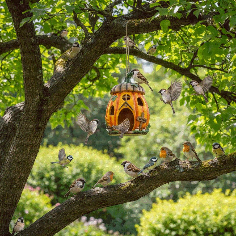 Vibrant Orange Pumpkin Bird House Waterproof Garden Bird Shelter Resin Birdhouse Nest Garden Patio