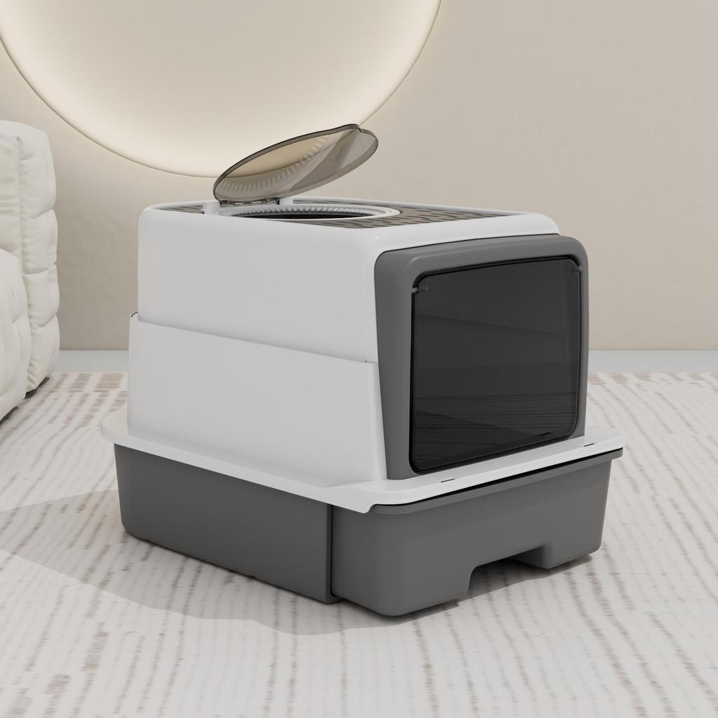 Полностью закрытый кошачий туалет с верхним входом - устойчивый к запахам и не пропускающий песок дизайн