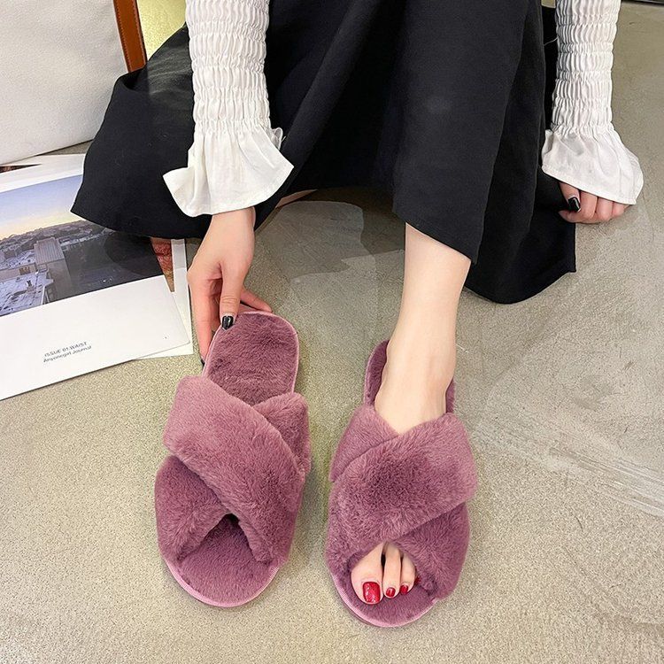 2025 осень и зима новая мода пушистые тапочки женские носить универсальные и удобные корейская версия плюшевые домашние хлопковые тапочки детские