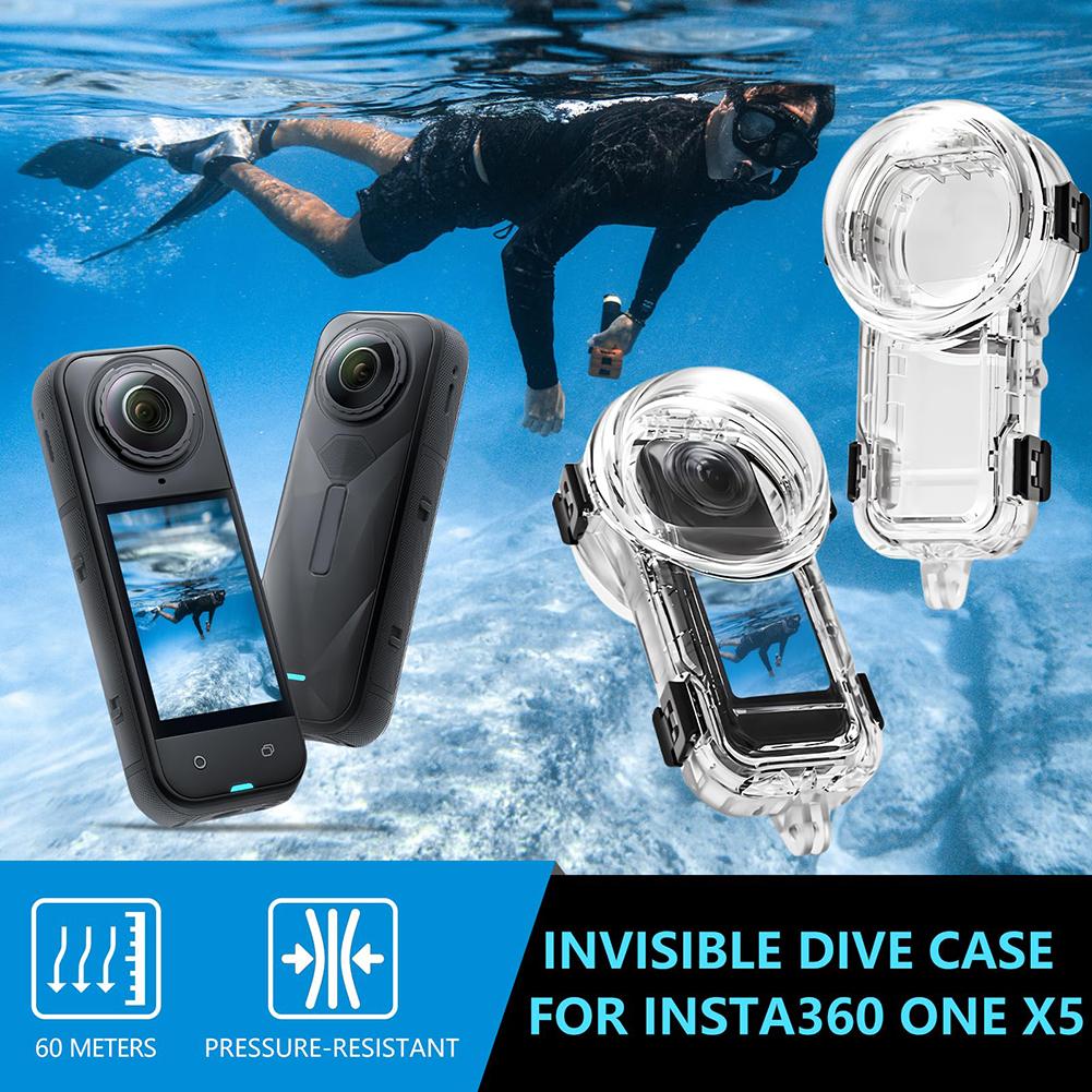 60M Invisible Dive Case Waterproof Camera Protective Case Seamless Underwater Protective Cover for Insta360 X5 Camera