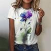 Женские футболки, летняя мода, топ с короткими рукавами и принтом 3d цветов, женская одежда, футболки большого размера с круглым вырезом, футболки в стиле Харадзюку, женские футболки