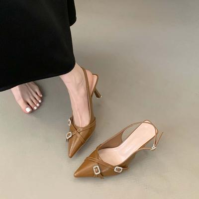 Баотоу туфли на высоком каблуке женские весенне-летние новые тонкий каблук универсальный дизайн с пряжкой заостренные босоножки на высоком каблуке