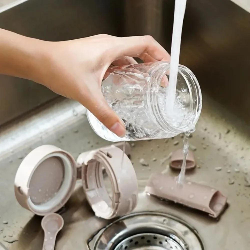 Glass Seasoning Box with Spoon Dustproof Lid Clear Countertop Spice Condiment Salt Sugar Storage Jar Container Kitchen Supplies