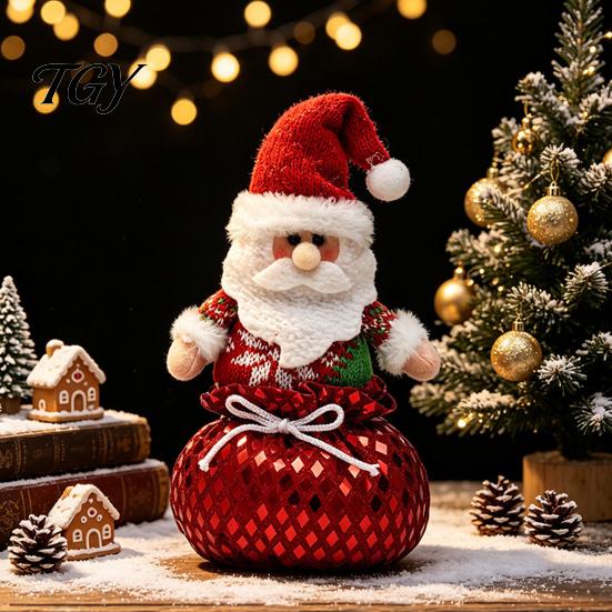 Decorative Storage Bowls Sequins Christmas Santa Claus/Snowman/Elk Ornaments with Candies Pocket, Elk Figurines for Red or Green Festive Figures