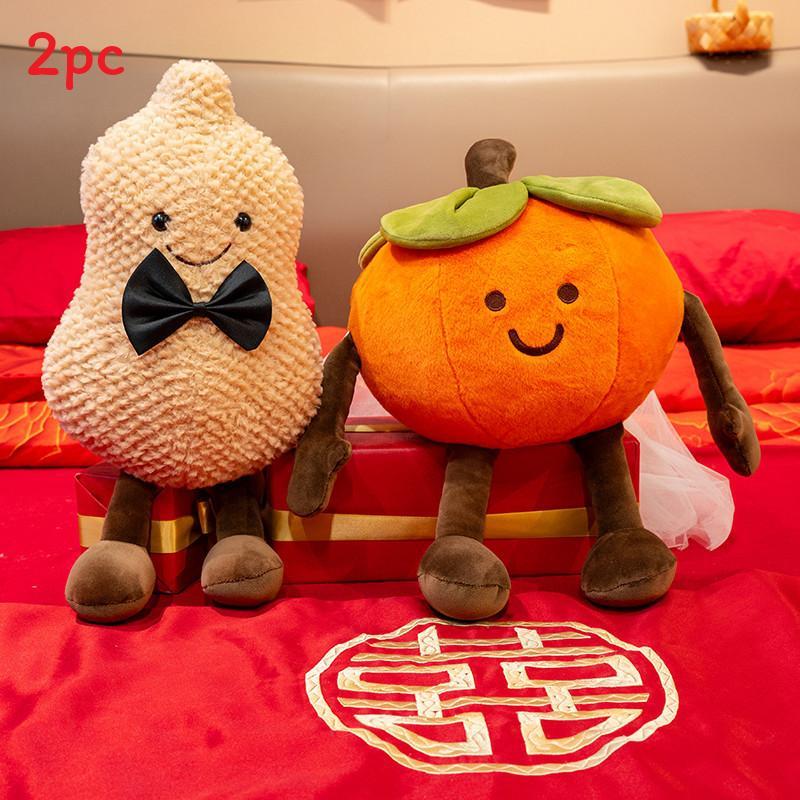 Plush Wedding Doll With Persimmon And Peanut Design For Marriage Celebration Decor