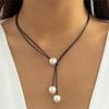 Vintage  Rope Chain Necklace Women  Statement Handmade Imitation Pearl Pendant Adjustable Neck Jewelry Gift