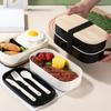 Portable Leak-Proof Wooden Lunch Box with Tableware Japanese Style Double Layer Bento Box Perfect for School Fishing and Camping