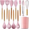 Silicone Cooking Utensils Kitchen Utensil Set, 12 PCS Wooden Handle Nontoxic BPA Free Silicone Spoon Spatula Turner Tongs Kitchen Gadgets Utensil Set