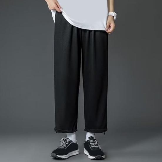 Мужские брюки весна-осень с завязками на талии и эластичным поясом, прямые, широкие, прямые, больших размеров, однотонные, свободные, уличные, спортивные брюки