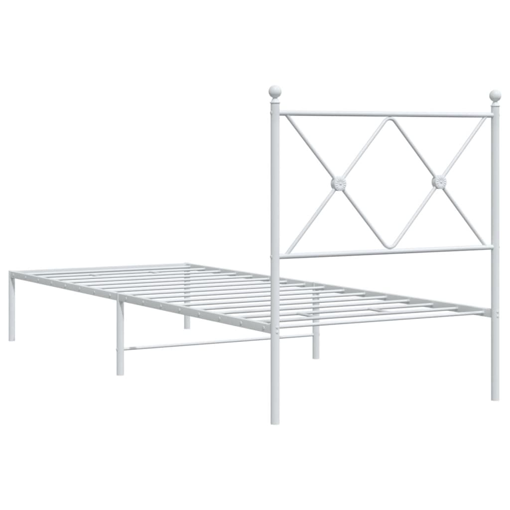 Metal Bed Frame with Headboard White 31.5 x78.7 (80x200 cm)