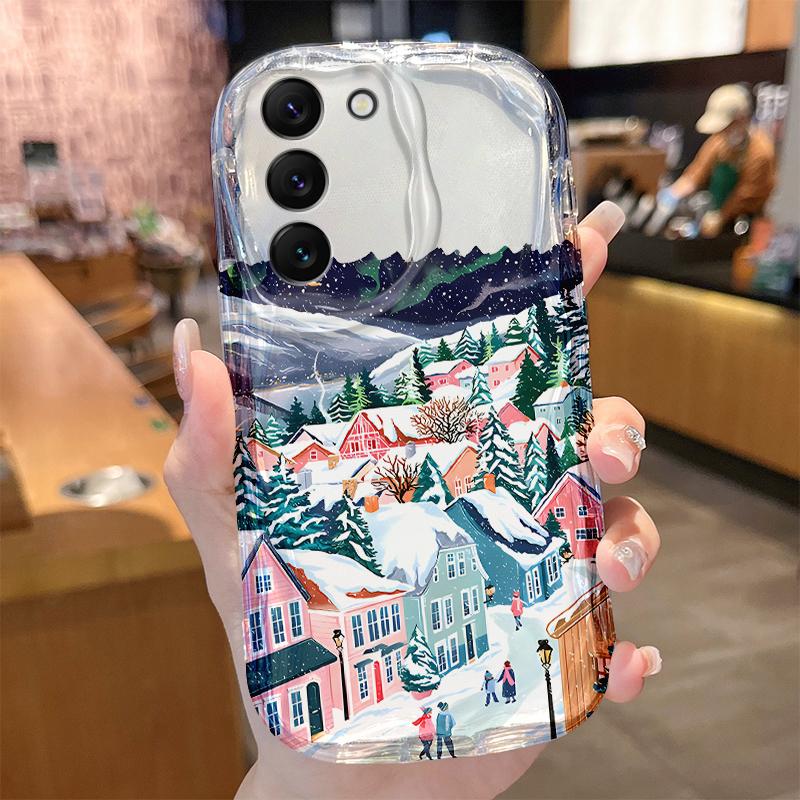 Red Christmas Bus Wave Case for Samsung Galaxy S25 S24 S23 S22 S21 Ultra Plus S20 FE A73 A72 A71 A56 A55 A54 5G A51 4G Cover