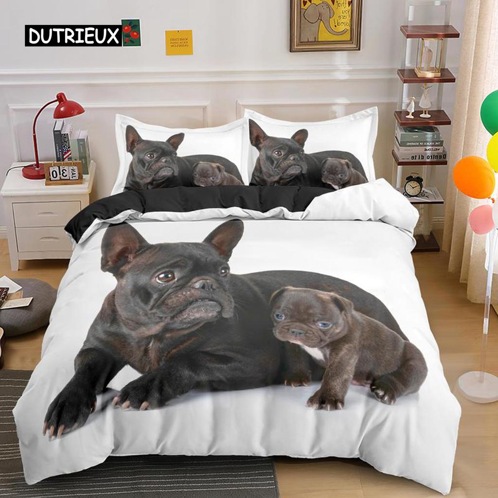 Bulldog Bedding Set Pet Animal Dog Duvet Cover for Kids Adult Bedclothes Covers Comforter Sets Cute Bed Sheets