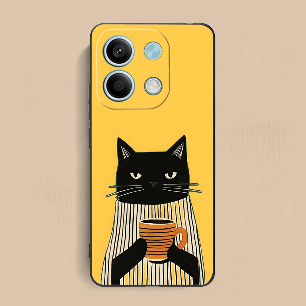 Милый Кофе-Кот Матовый ТПУ Чехол для Мобильного Телефона для Xiaomi Redmi 15 14 13 12 A5 3 2 1 C Plus 4G 5G Цветная Печать