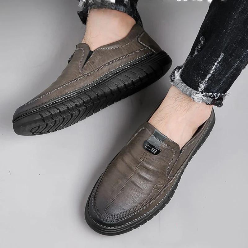 2024 New High Quality Outdoor Comfortable Fashion Soft Classic Driving Non-slip Flats Handmade Men Cowhide Leather Casual Shoes