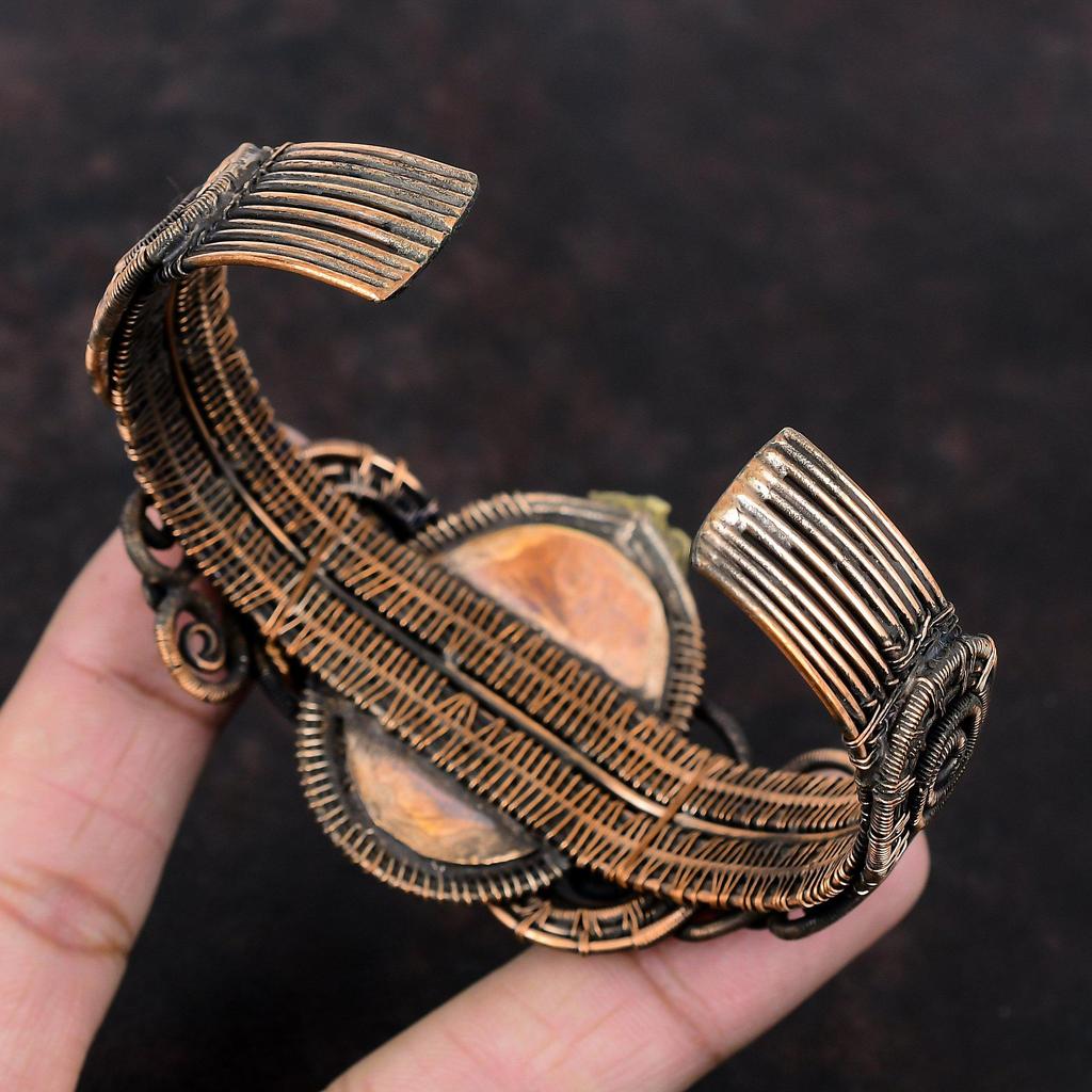 K2 Браслет из яшмы Медная проволока Браслет-манжета Браслет-манжета Драгоценный камень Медные украшения Регулируемые манжеты Браслет ручной работы в стиле бохо Подарок для него Цветочный браслет