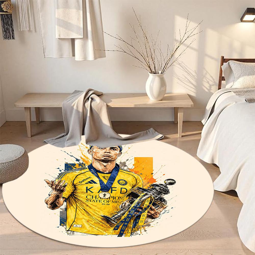 Cristiano Ronaldo Round Area Rug Suitable for Balcony Outdoor Living Rooms Study room Anti-slip Round Rug Anime Office Decor