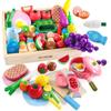 Mokutosha Play House Montessori Educational Toys Natural Wood Meat Fish Fruit Tableware Set Food Sanitation Act Inspected Building Blocks Assembling