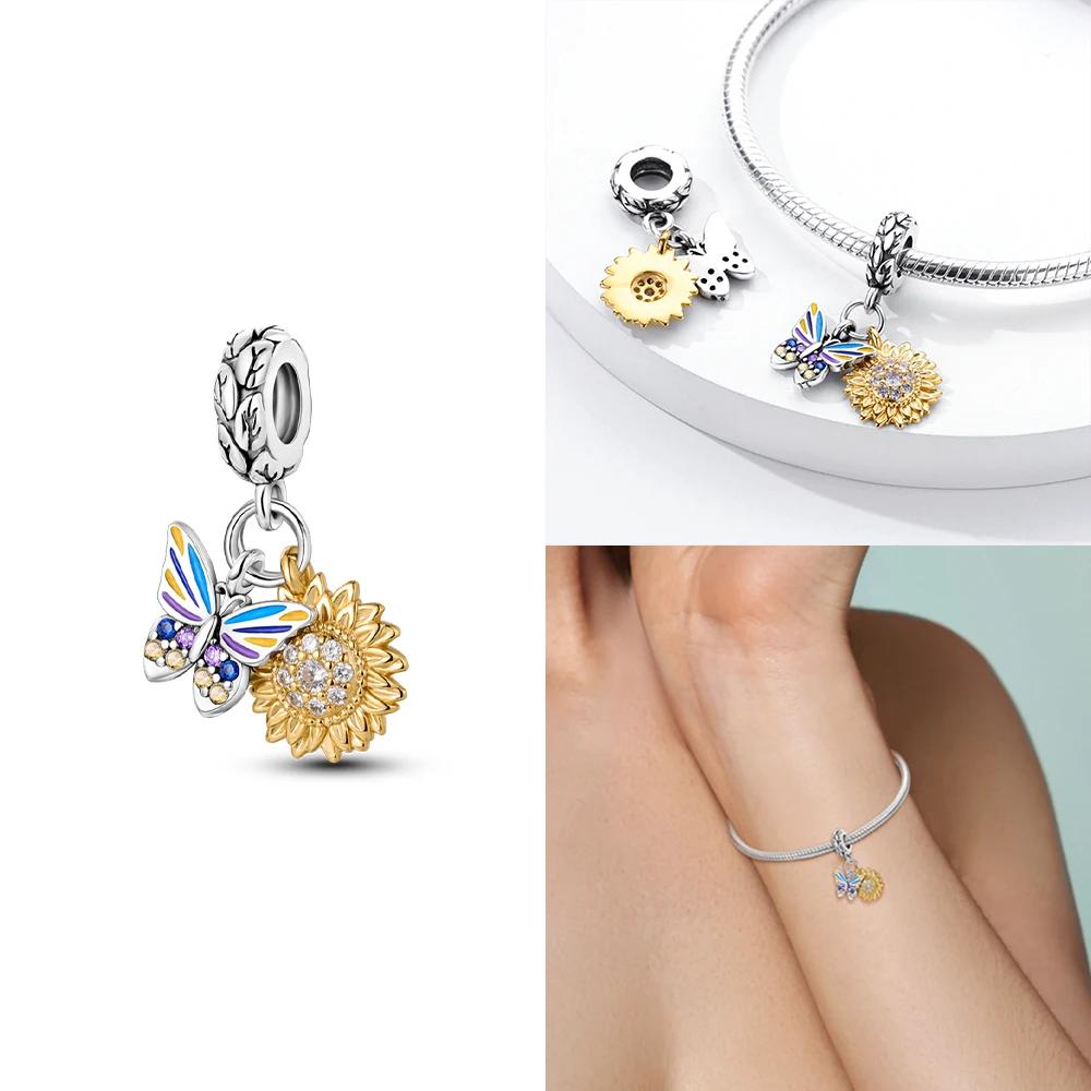 Flower Charms Sunflower Tulip Copper Pendants Fit Original Pan Bracelet Making Jewelry Baeds Fine Gift Accessory