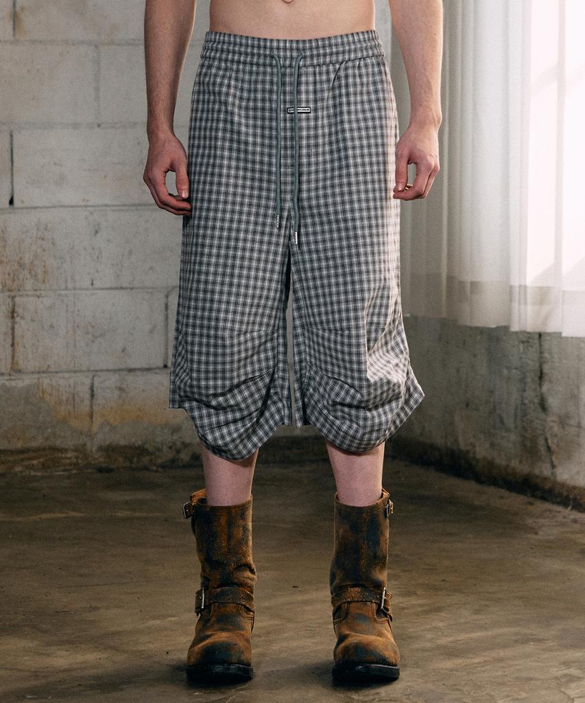 THEVINYLHOUSE Three-Quarter Check Pants Blue