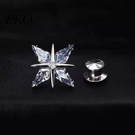 Brooch Pin with Invisible Safety Buckle, Star Shape Lapel Cubic Small Delicate Zirconia Rhinestone Accent, for Suits Shirts Wedding Formal Wear