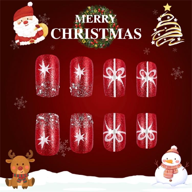 Элегантные блестящие рождественские накладные ногти Акриловые Full Cover Press on Nails для женщин Маникюр Дизайн ногтей 24 шт.