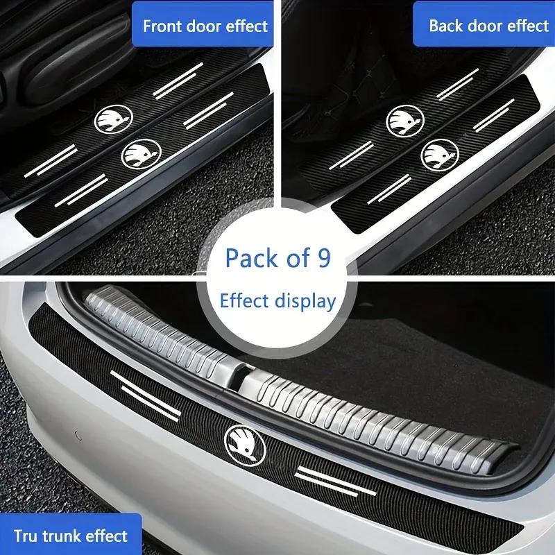 9PCS Car Door Sills Guards Stickers Film Anti Scratch Carbon Fiber Protector Scuff Pedal Cover Auto Accessories