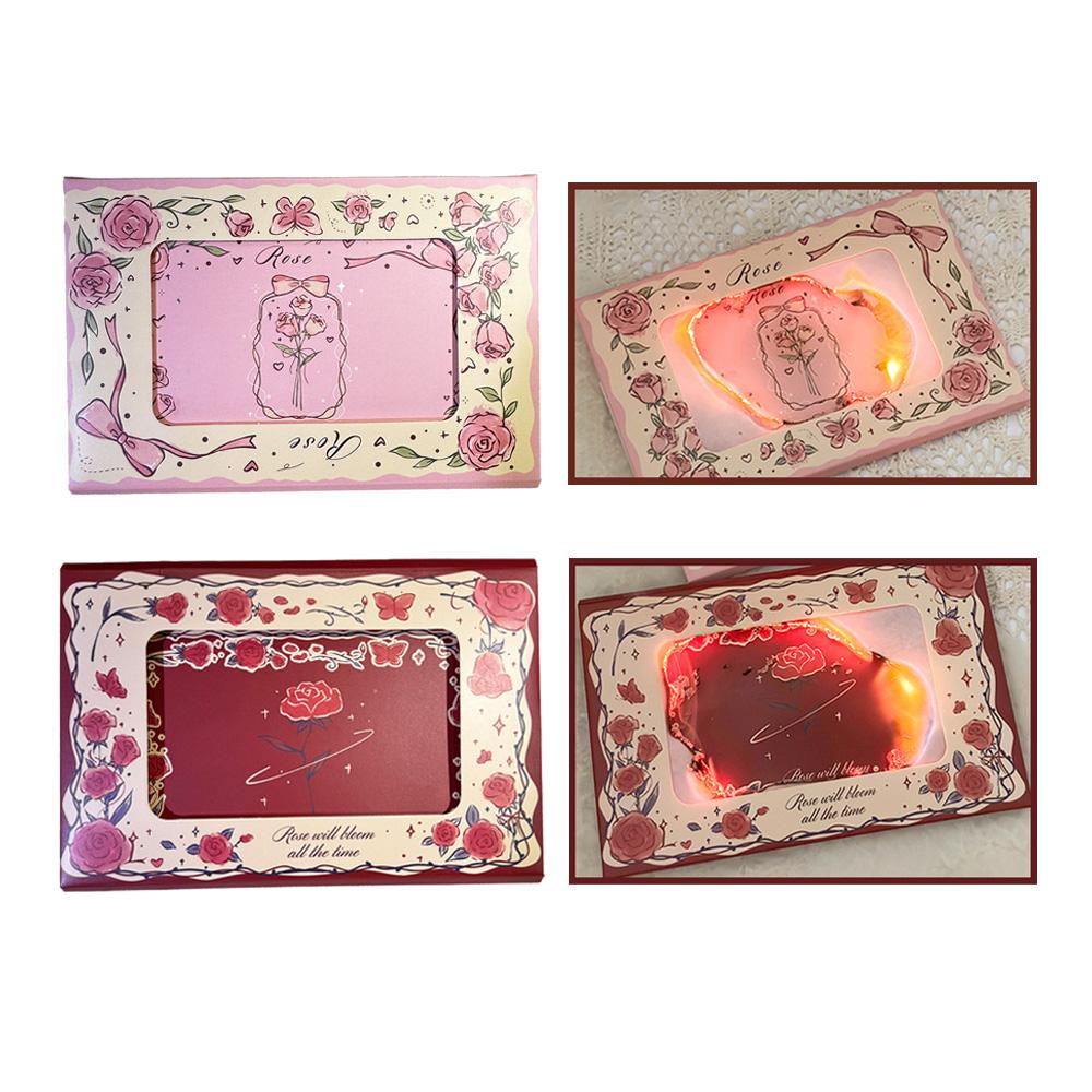 4pcs Magic Flame Burning Rose Card Creative Heart-to-Heart Surprise Greeting Card for Anniversary Valentine's Day Wedding HBTY
