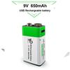 9V Rechargeable Li-Ion Battery 650mAh Type-C Charging 1.5h Rapid Recharge Ecofriendly Batteries for Metal Detector Flashlight