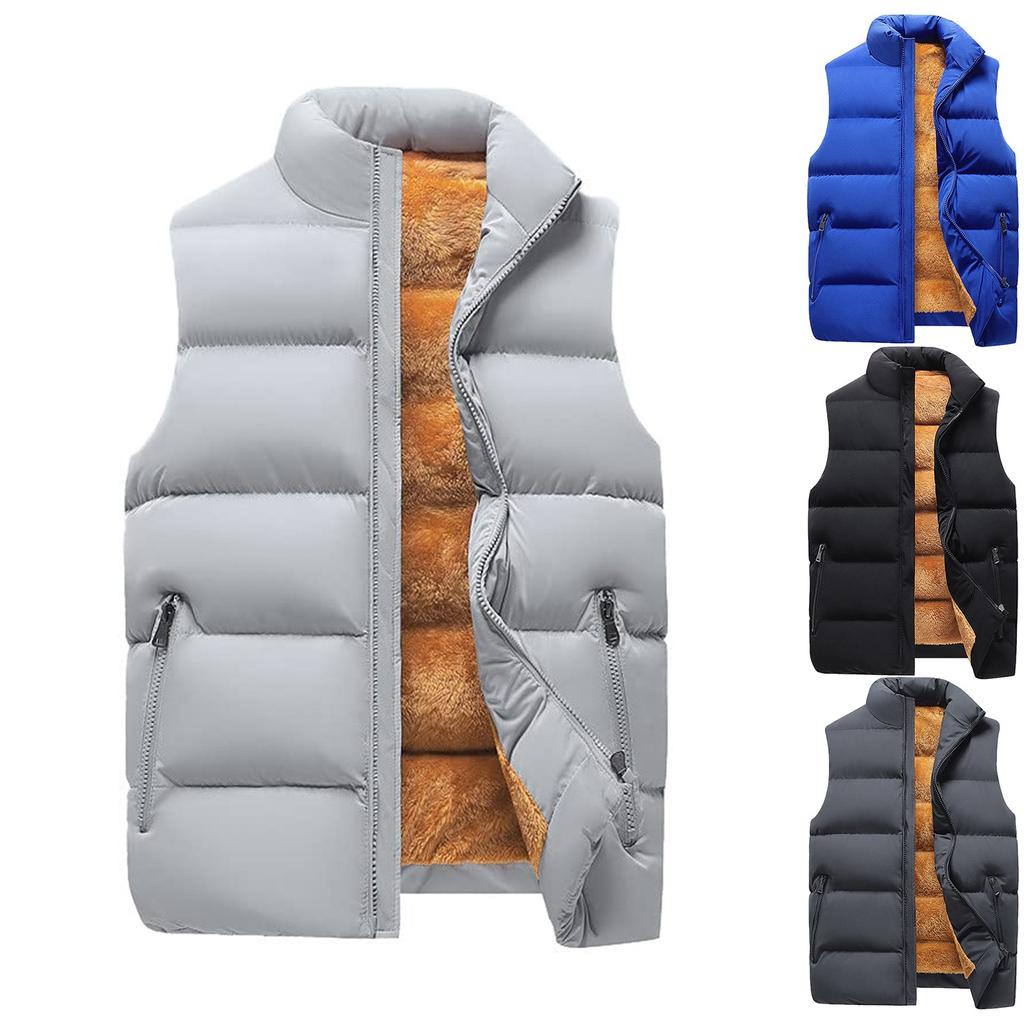 Men's Sleeveless Stand-up Collar Vest, Men's And Women's Fleece Warm Cotton-padded Jacket Vest