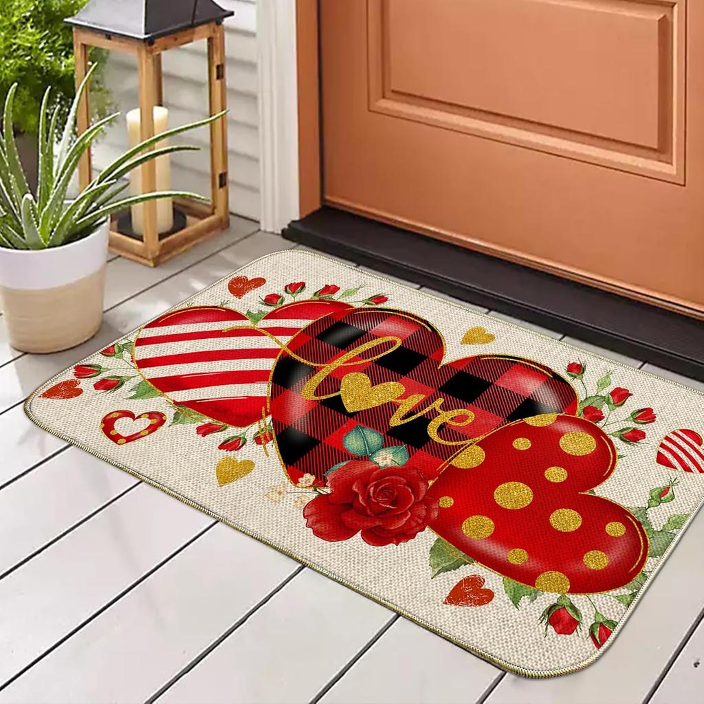 Love Valentine's Day Doormat Pink and Red Heart-shaped Welcome Doormat Living Room Carpet Living Room Entrance Porch Rug