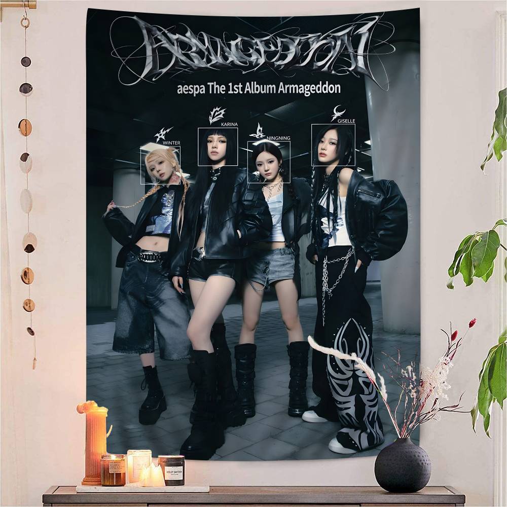 Kpop AAespa Cartoon Tapestry Art Science Fiction Room Home Decor Wall Hanging Sheets