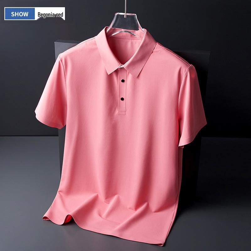 Men's Trendy Seamless Ice Silk Polo Shirt - Short Sleeve, High Quality, Lapel Design for Summer