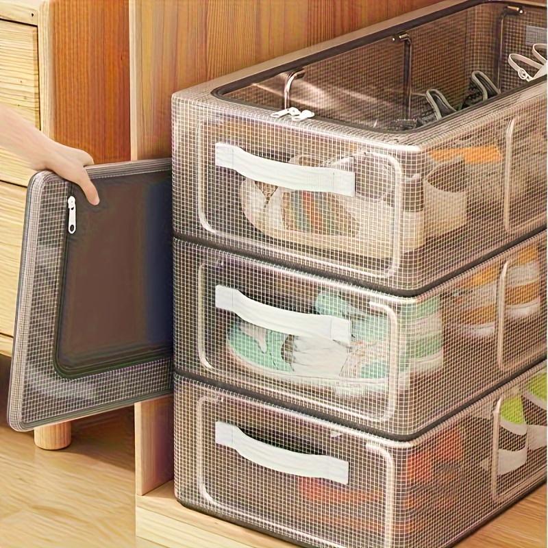 Складной прозрачный ящик для хранения обуви с прочным стальным каркасом, универсальный органайзер под кровать для обуви и одежды, модный нейлон