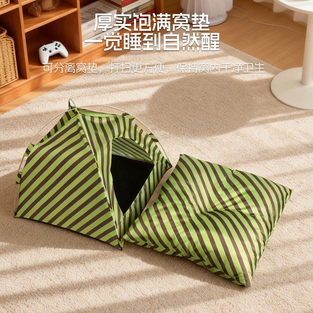 Pet Cat Dog Tunnel Tent Striped Collapsible Kennel for Indoor Outdoor Use Foldable Playpen with Removable Mat Small Medium Pets