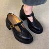 Platform Thick Heel British Style Retro Small Leather Shoes Women's Loafers Round Head Single Shoes Mary Jane Shoes