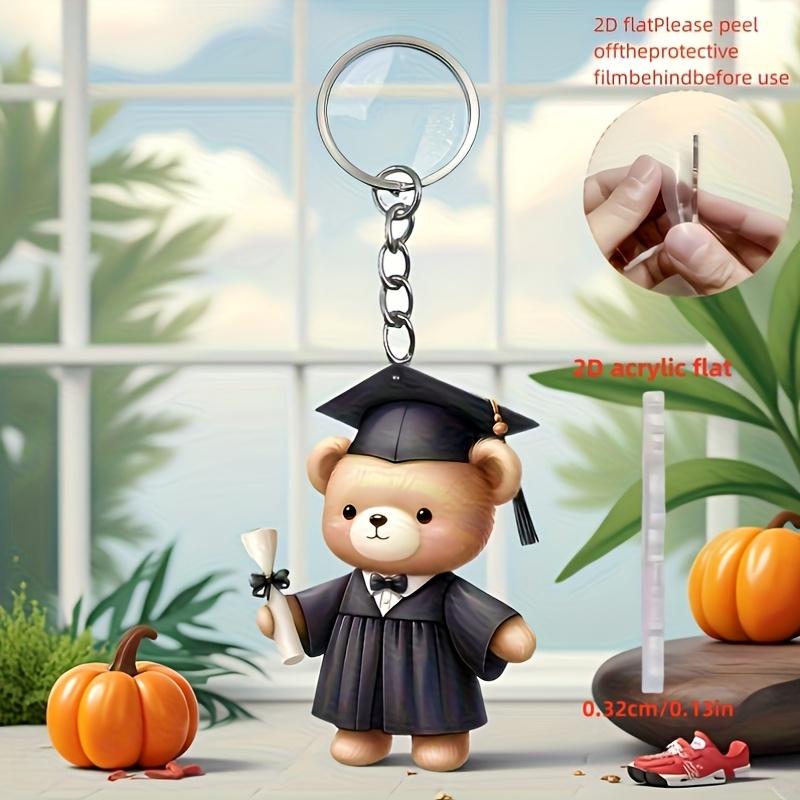 2D Acrylic Flat Graduation Bear Keychain Set Cartoon Decorative Keys with Tassels, Perfect for Fans and Students, Graduation Gift Idea