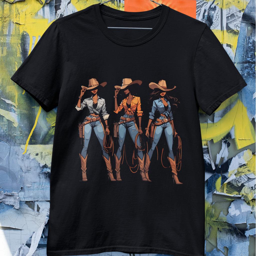 Western Cowgirl Trio Graphic T Shirt Women Country Style Tee