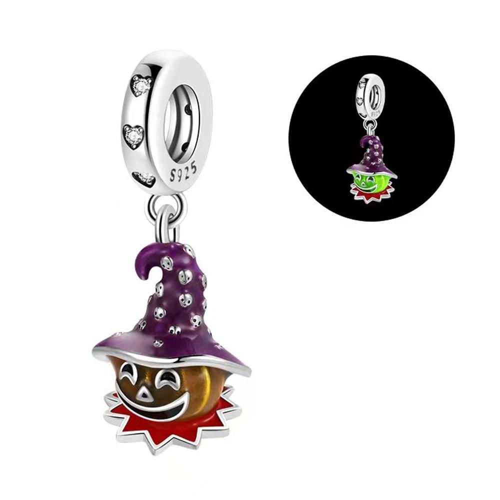 New Glow-In-The-Dark Pumpkin Carriage & Skull & Ghost Beads Charm Fits Original Bracelet Copper Halloween Pendant
