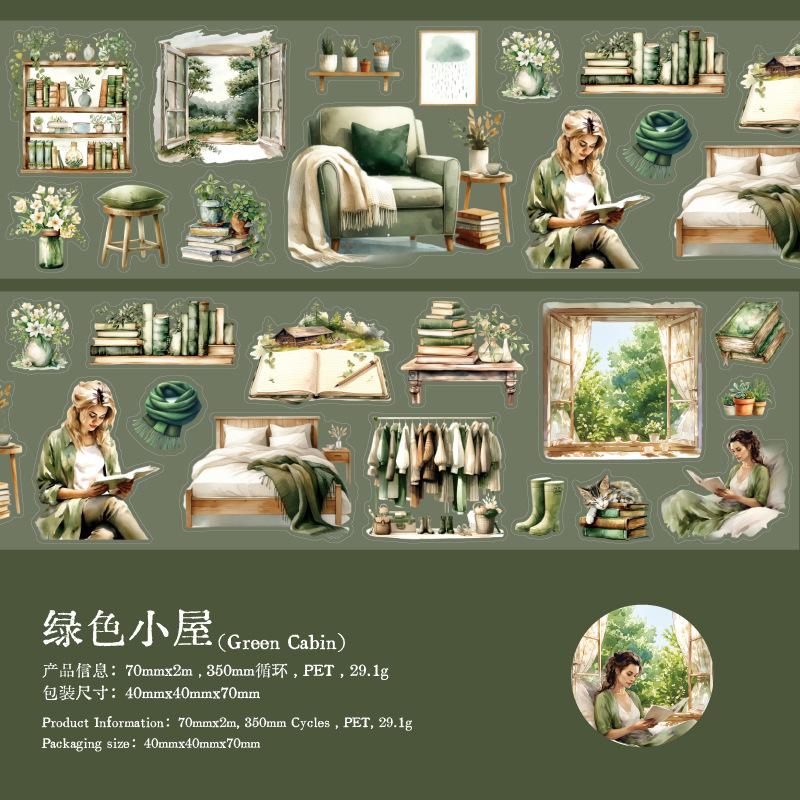 Mr. Paper, 6 Styles, 200cm/roll, Retro Home PET Tape with Daily Life Theme, Scrapbook Landscaping Material Sticker Tape