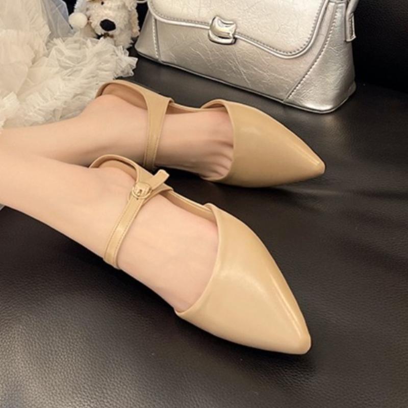 Fashion Pointed Toe Back Empty Slippers Women Baotou Shallow Mouth One Strap Soft Slip Non-Slip Low Heel Half Drag